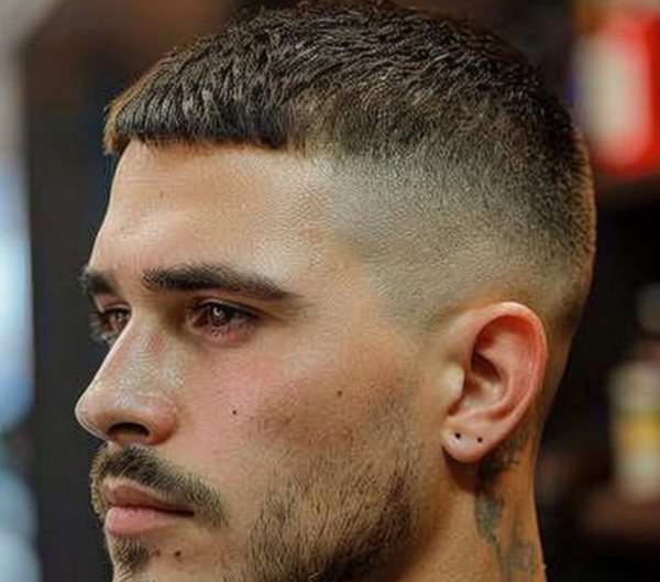 9.Cropped front haircut for men experiencing top baldness