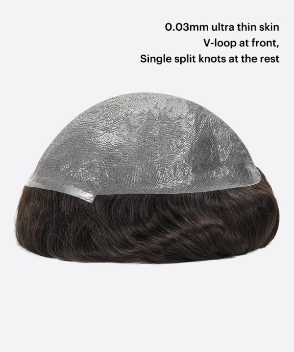 1BH3+ 0.03mm Ultra-Thin Skin Toupee Is Single Split Knots Hair Pieces From Bono Hair