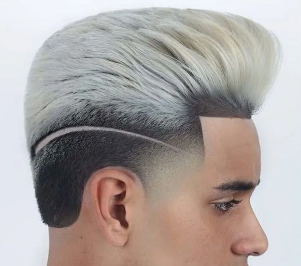 Platinum Blonde on Black Pompadour: High-Contrast Cool